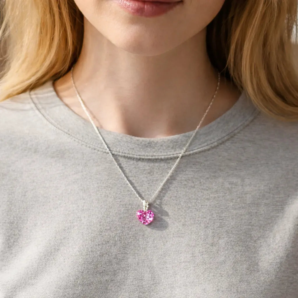 Collar Corazón Cristal Sw Plata 925 Mujer Rosa Casa Plata