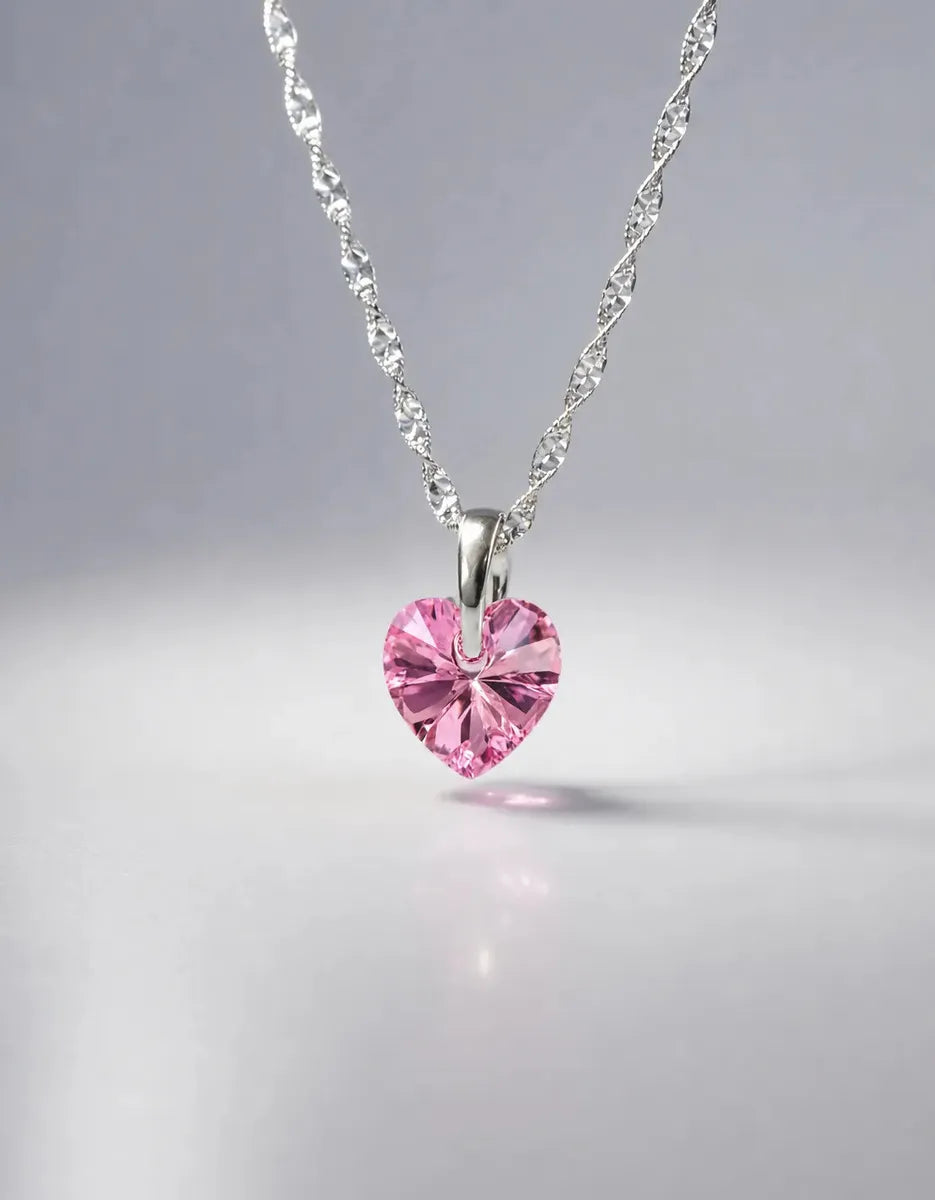 Collar Corazón Cristal Sw Plata 925 Mujer Rosa Casa Plata