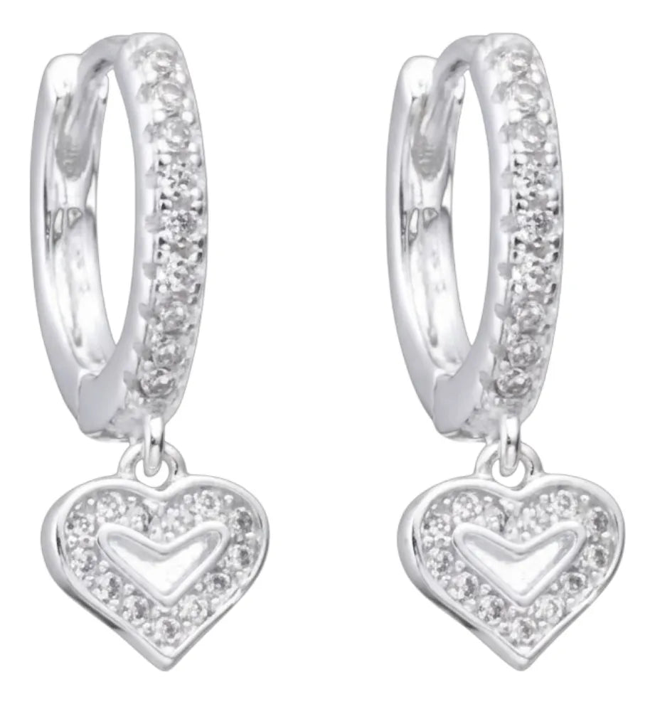 Aros Argollas Plata 925 14mm Corazones Colgantes Huggies Casa Plata