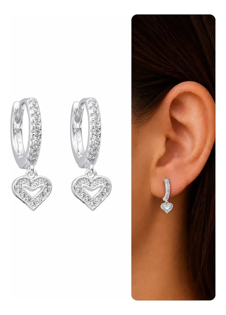 Aros Argollas Plata 925 14mm Corazones Colgantes Huggies Casa Plata