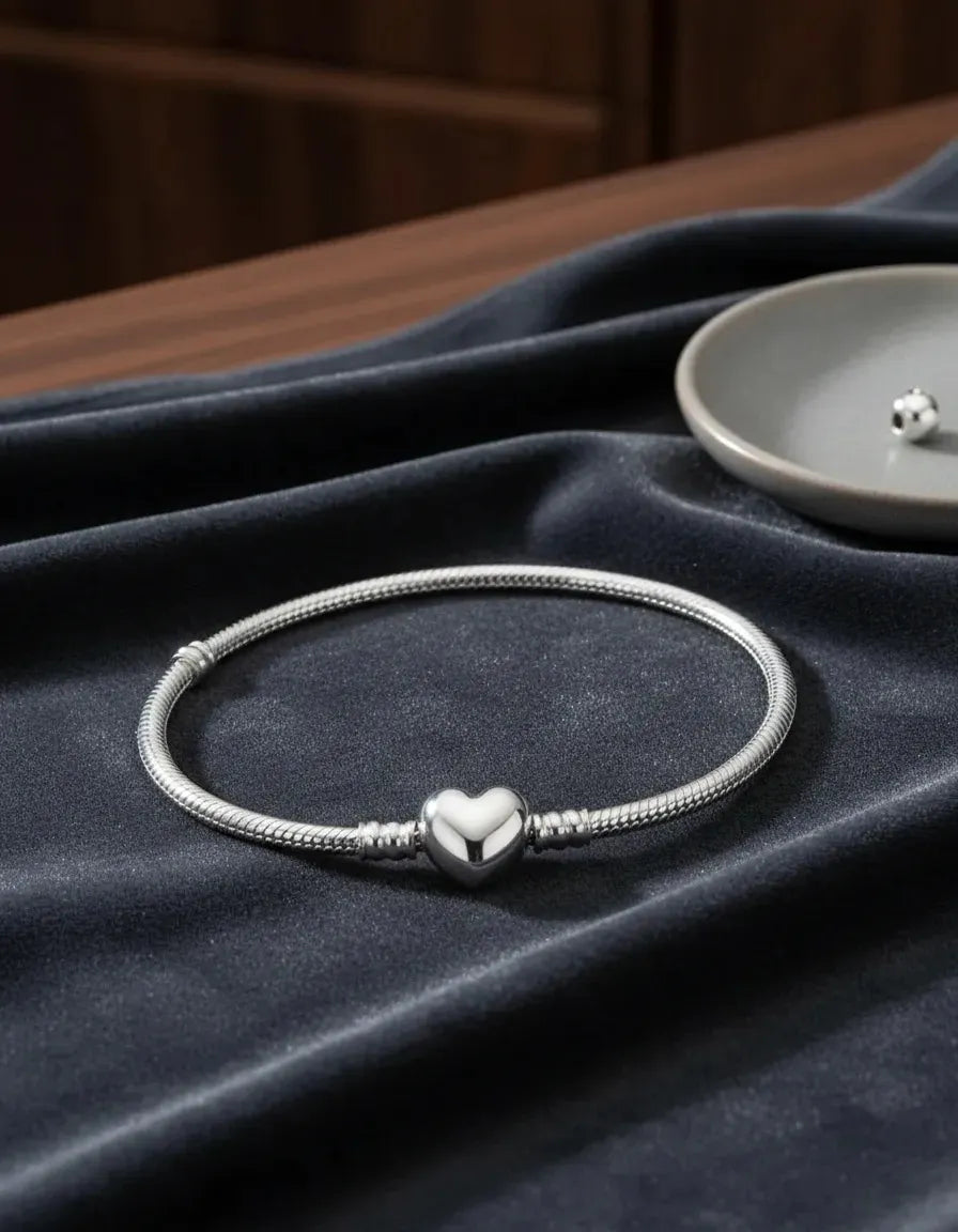 Pulsera Brazalete Cierre Corazon Plata 925 Casa Plata