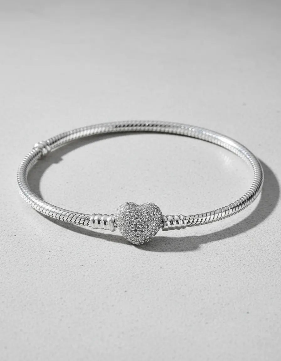 Pulsera Brazalete Cierre Corazon Pave Plata 925 Casa Plata