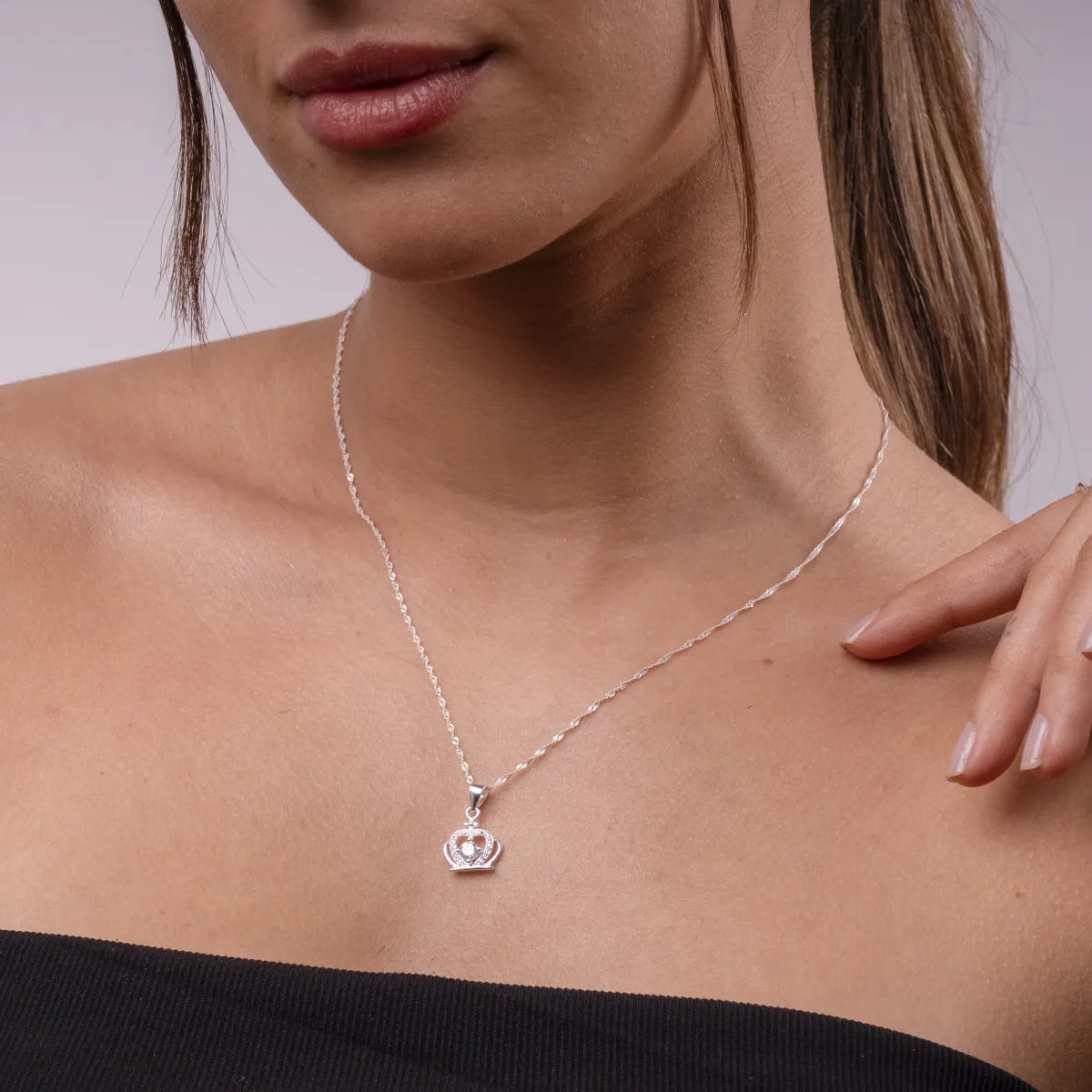 Cadena Y Dije Corona Cubics Plata 925 Mujer Casa Plata