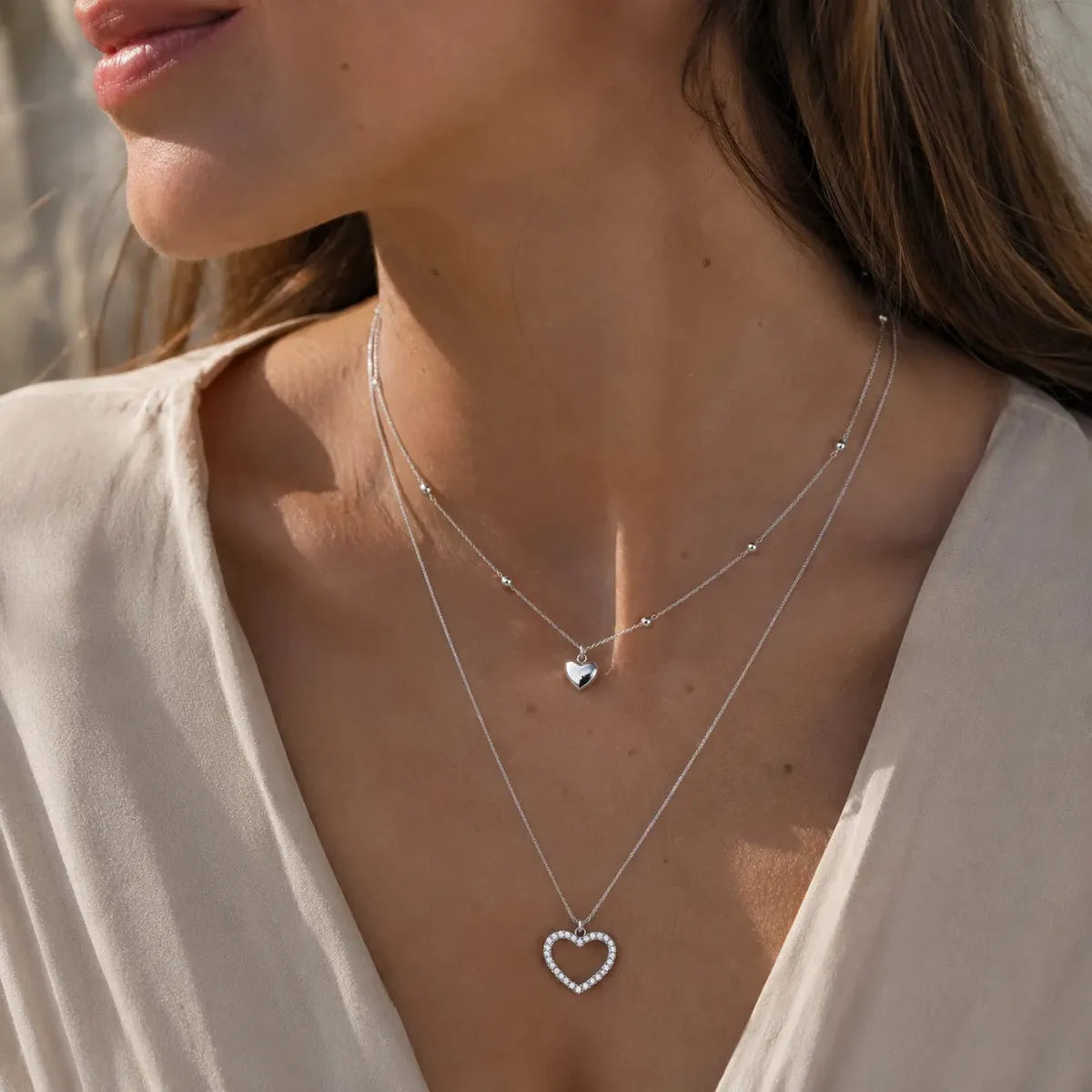 Collar Plata 925 Doble Cadenita Con Dijes Corazón Mujer Plata Casa Plata