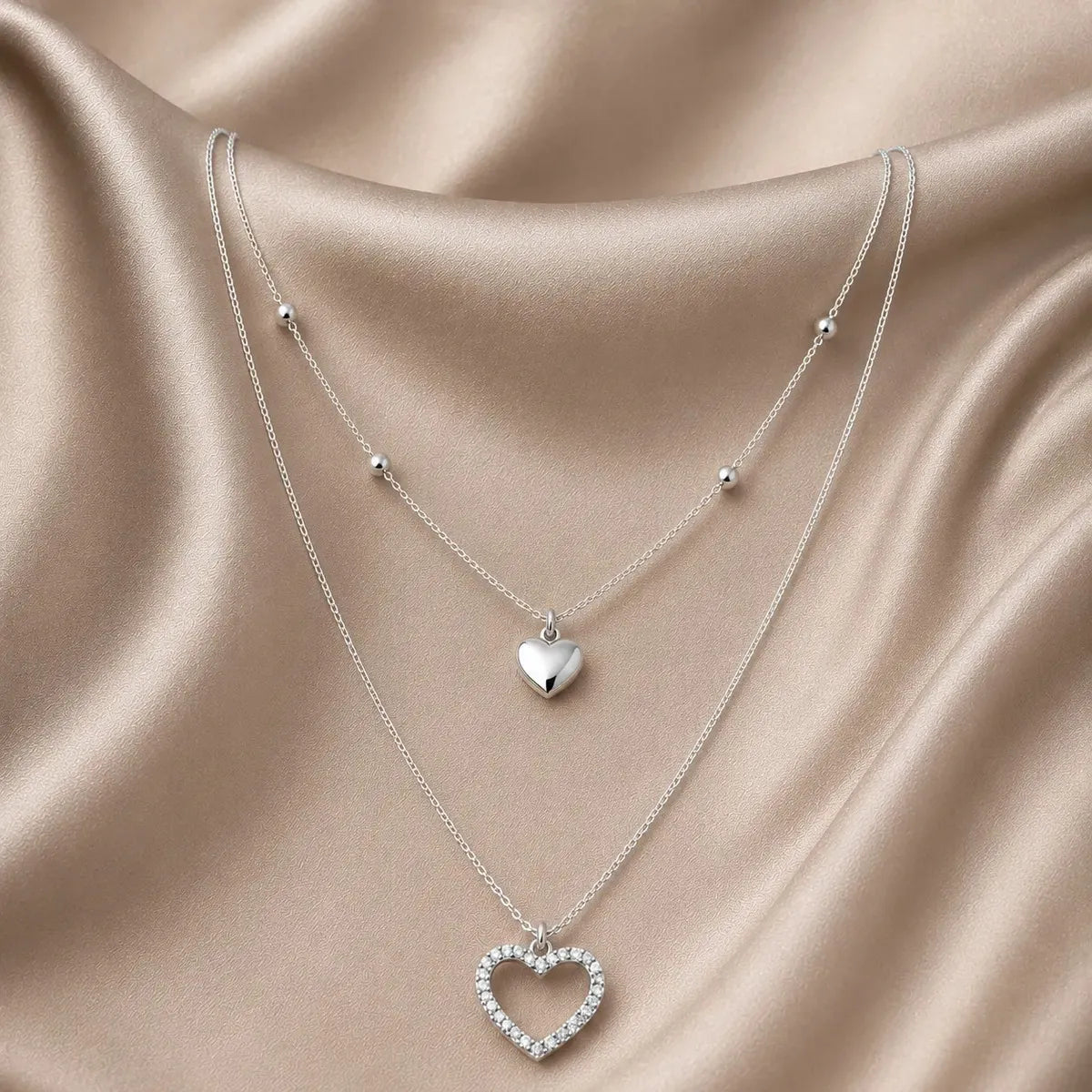 Collar Plata 925 Doble Cadenita Con Dijes Corazón Mujer Plata Casa Plata
