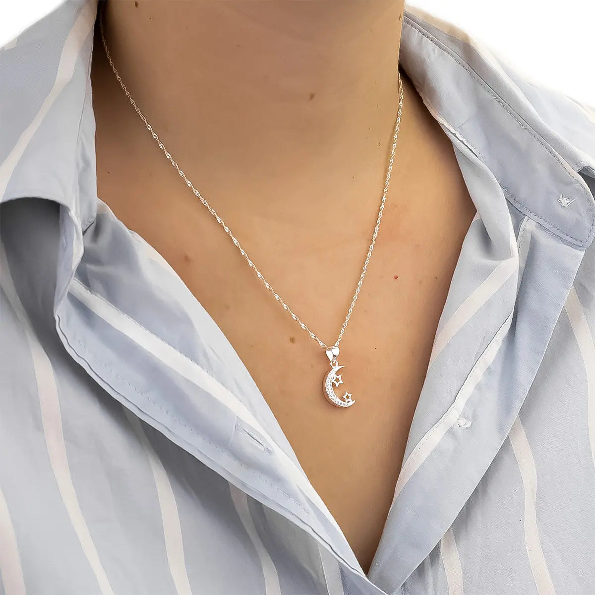 Cadena Mujer Y Dije Luna Y Estrellas Plata 925 Casa Plata