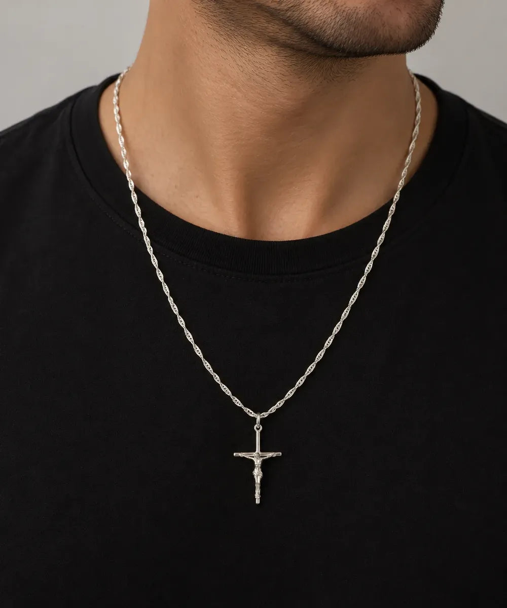 Conjunto Plata 925 Cadena Hombre Cruz Con Cristo Macizo Casa Plata