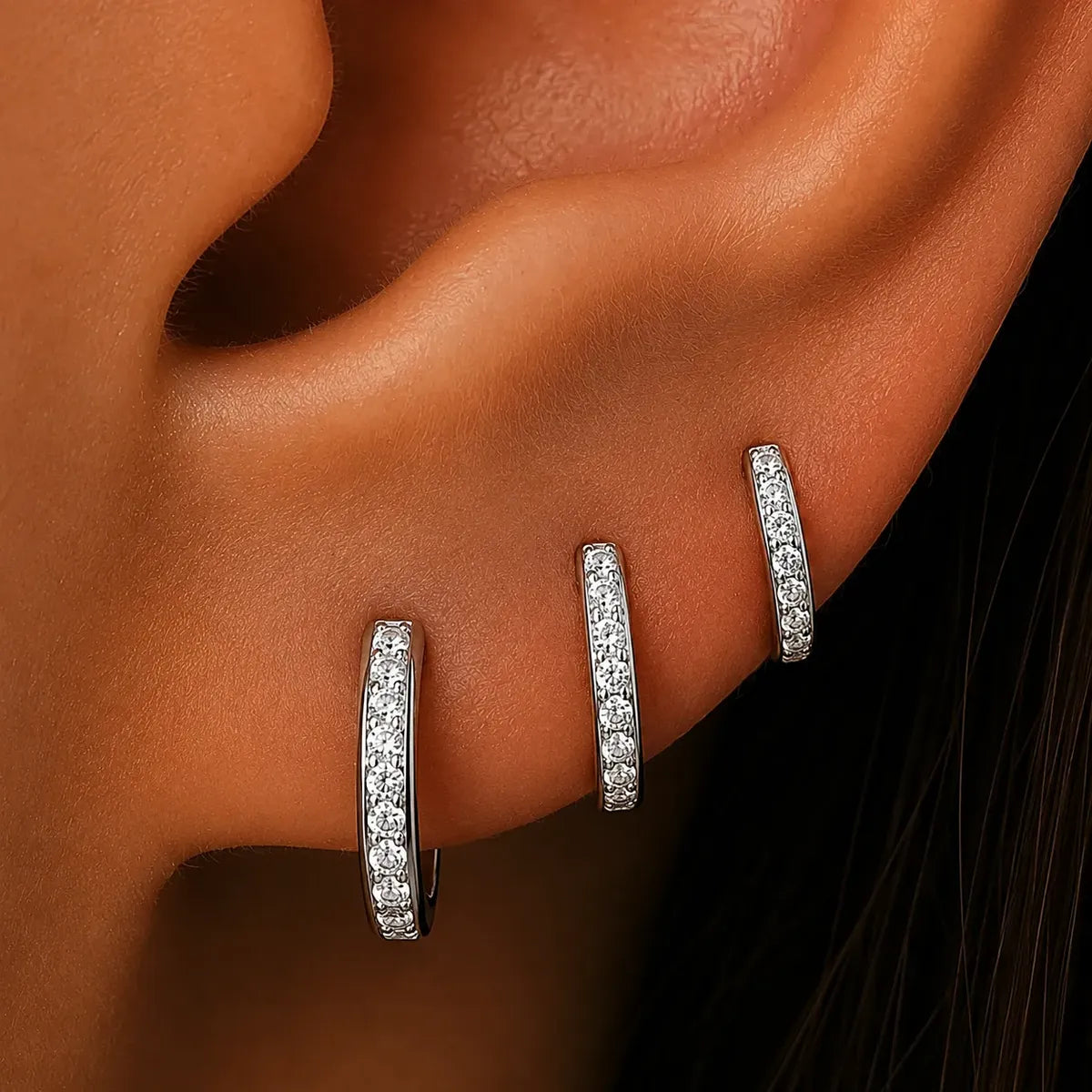Set X3 Aros Argollas Plata 925 Circonias 10mm 12mm 14mm Casa Plata