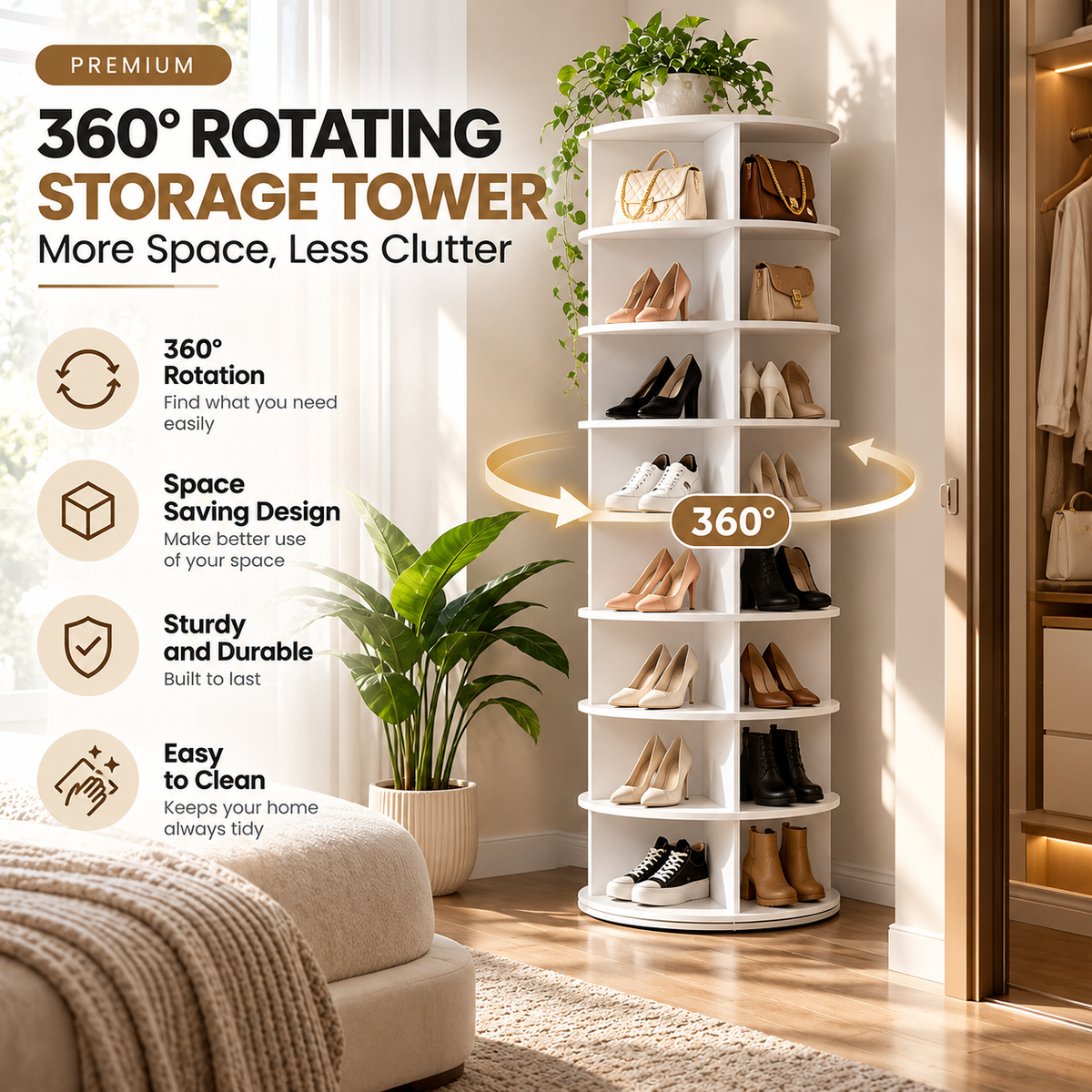 Premium 360° Rotating Storage Tower – More Space, Less Clutter