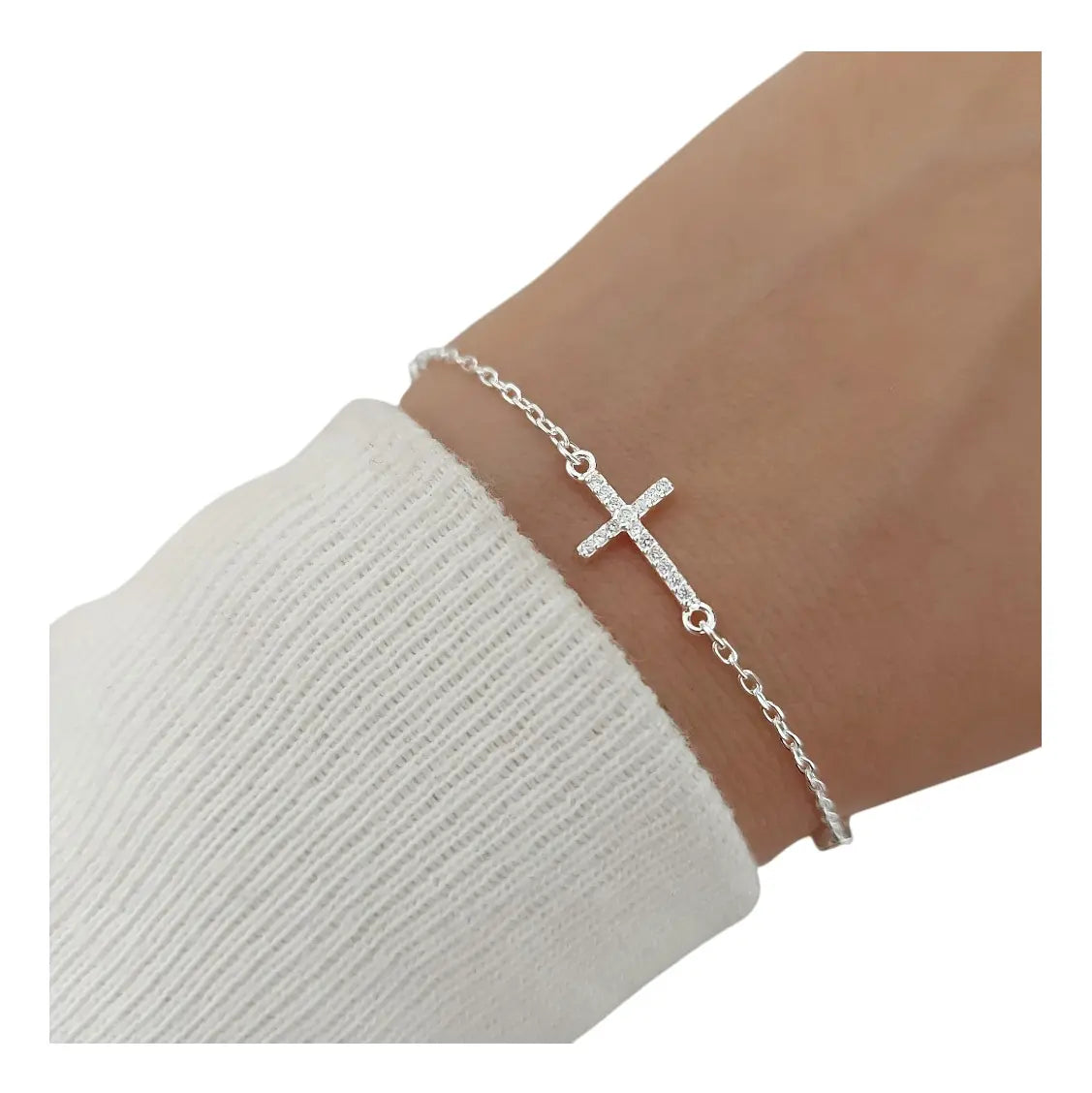 Pulsera Rosario Finito Plata 925 Cruz Delicado Casa Plata