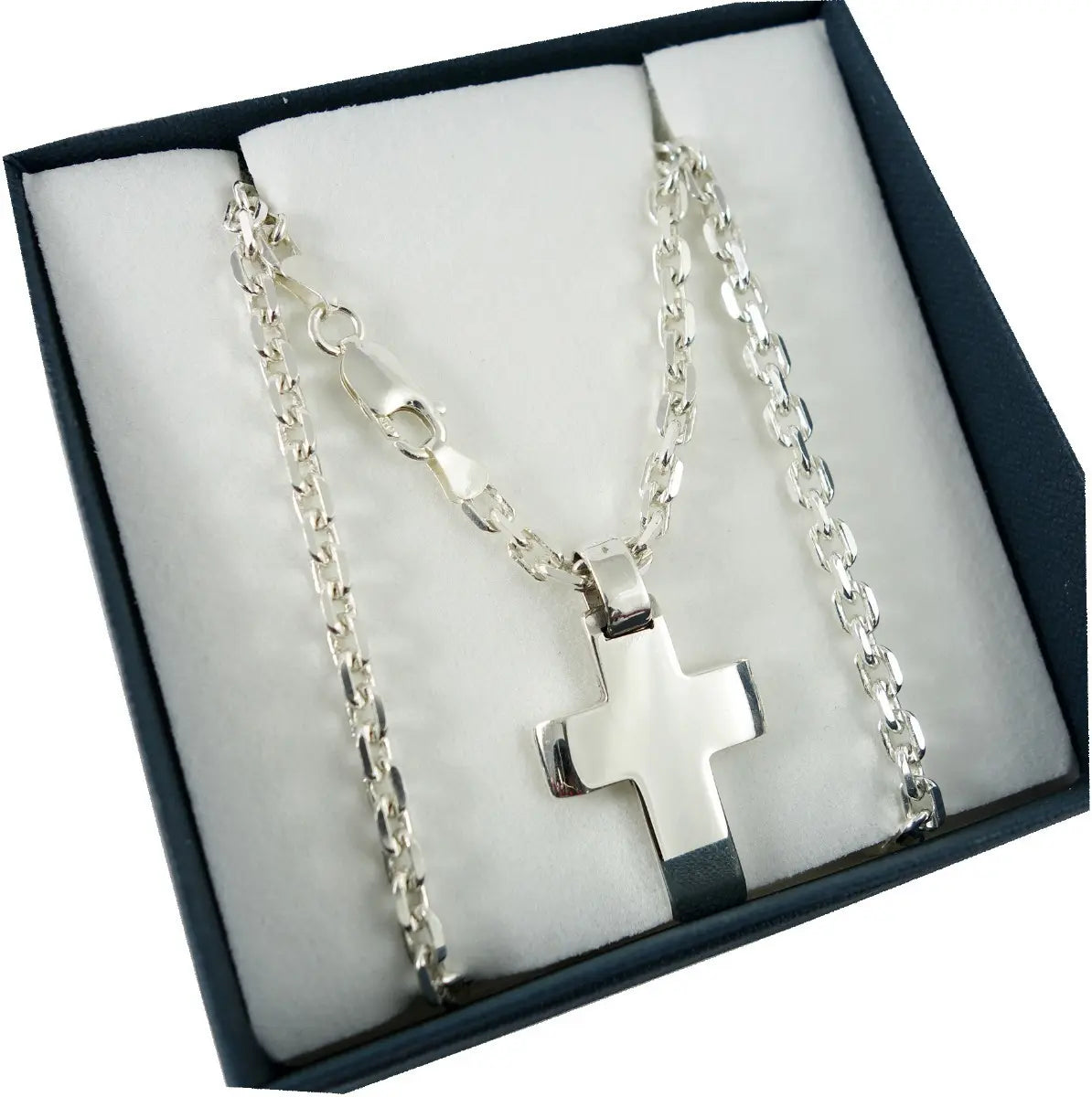 Cadena Forcet 4mm Y Cruz Maciza Gruesa Hombre Plata 925 Casa Plata