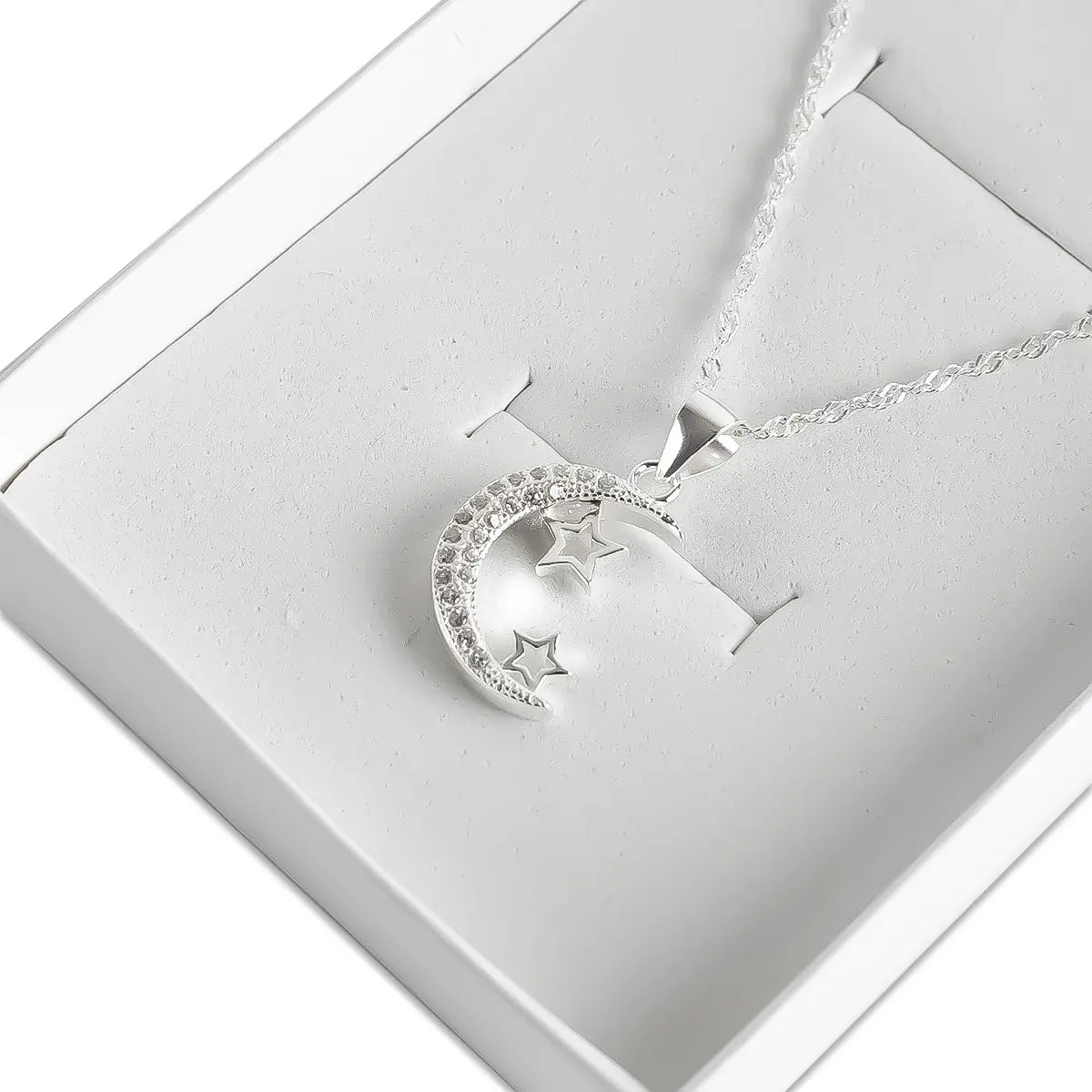 Cadena Mujer Y Dije Luna Y Estrellas Plata 925 Casa Plata
